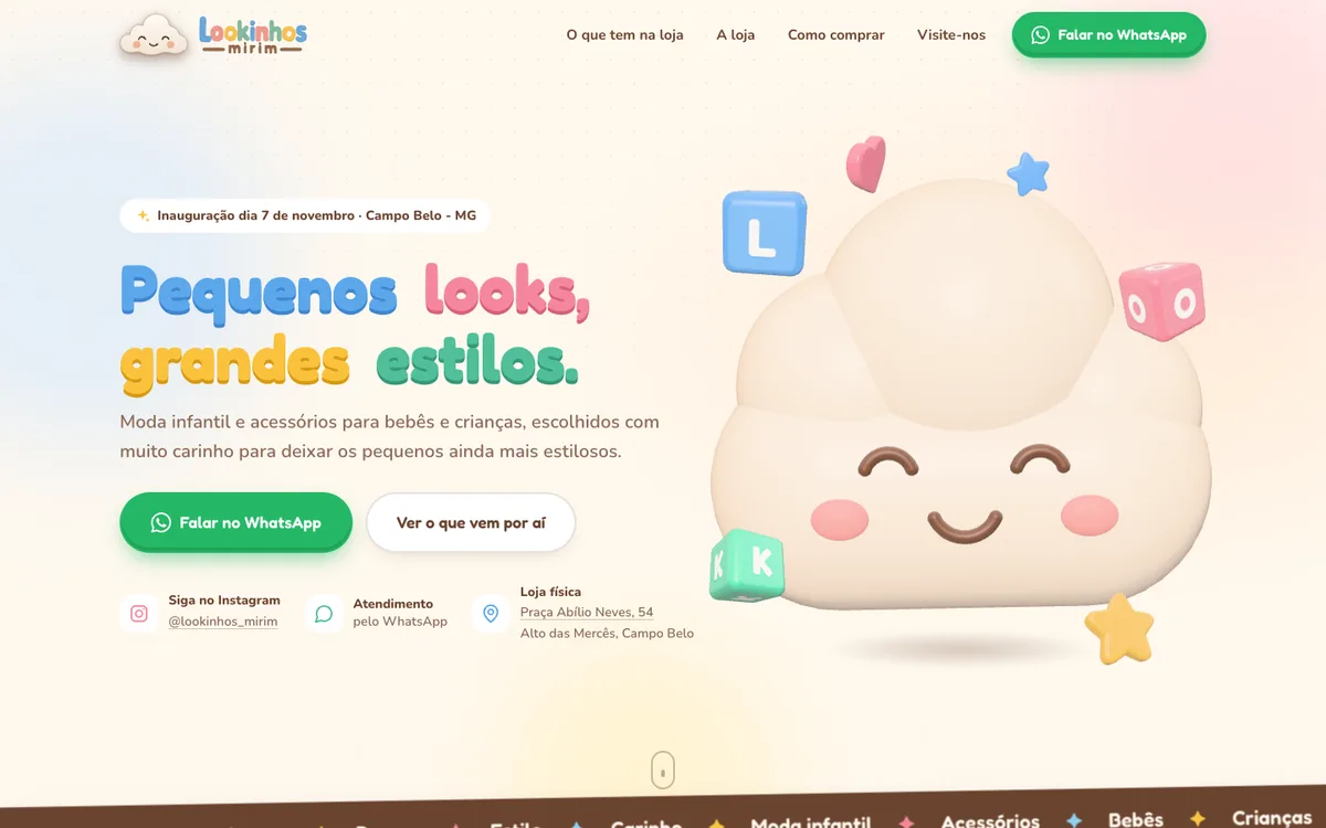 Site da loja Lookinhos Mirim