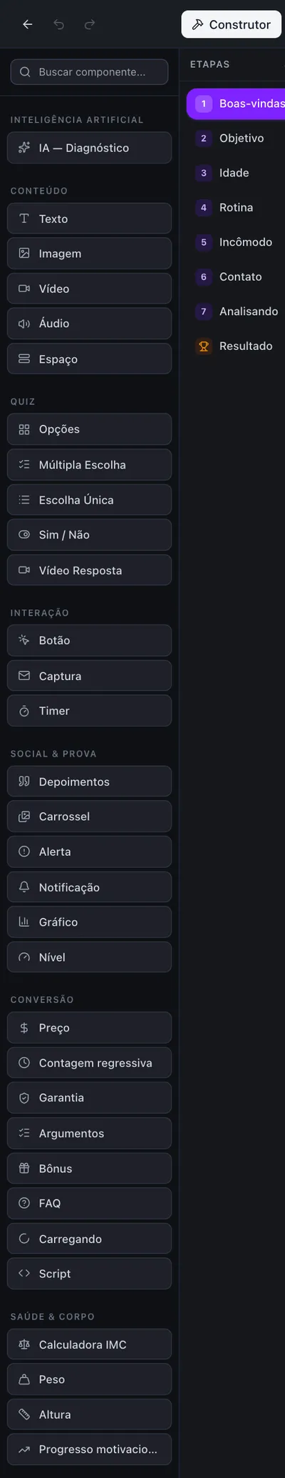 Biblioteca de componentes do Quiz Builder